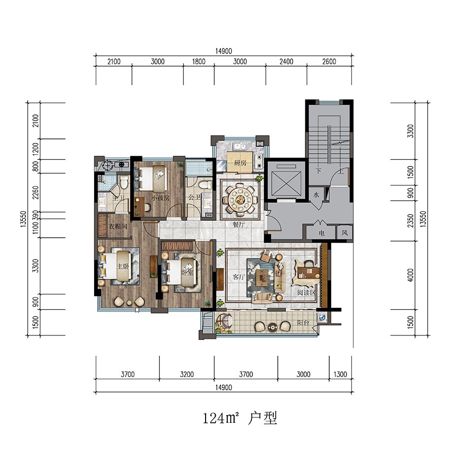 戶型3 建筑面積：124㎡