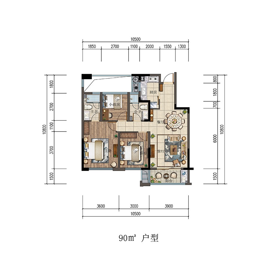 戶型1 建筑面積：90㎡