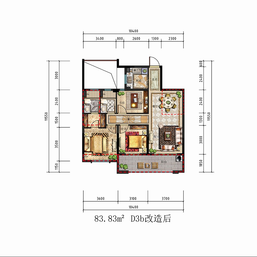 D3b戶型 建筑面積：84㎡