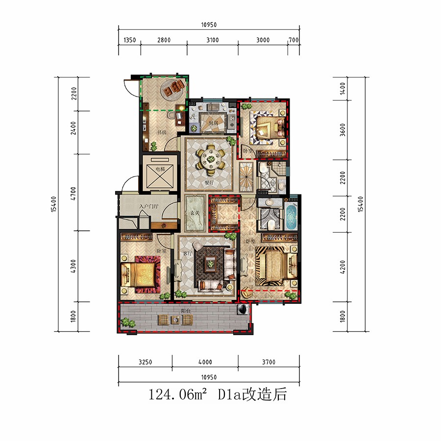 D1 a戶型 建筑面積：124.06平米