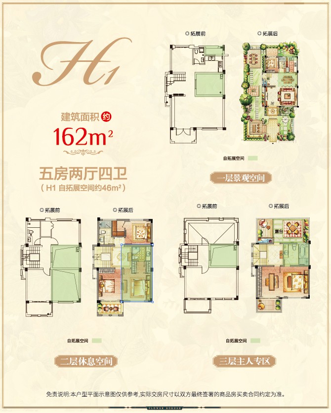 五房兩廳四衛  建筑面積：162㎡